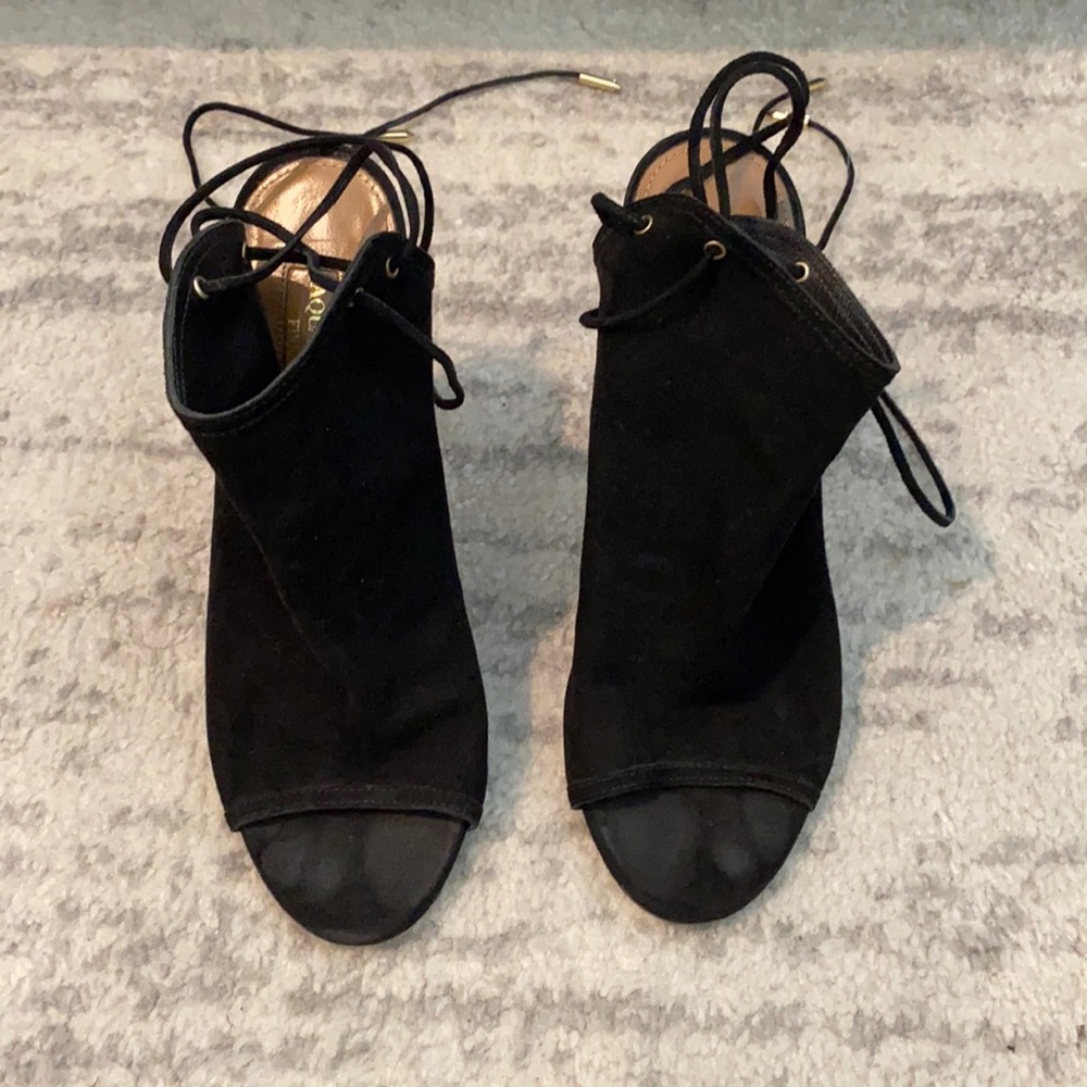 Aquazzura Black Suede Open-Toe Lace Up Bootie